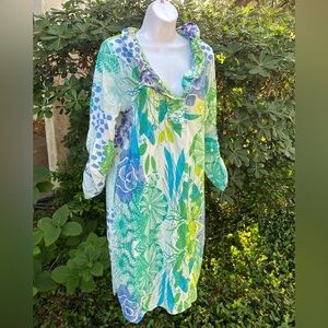Ateliar5 Floral Green and Blue cotton dress Size S